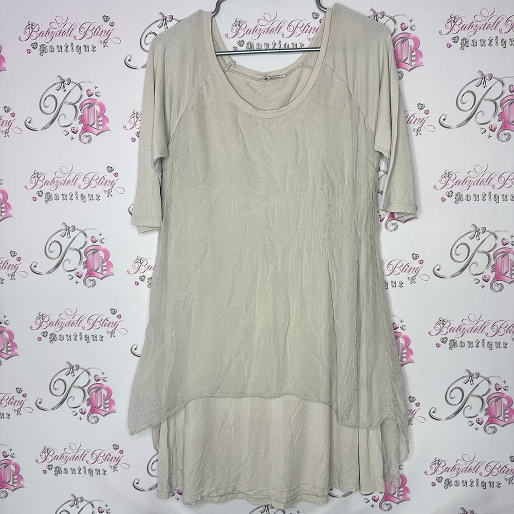 Angela Mara Italy dress grey tiered mesh with under slip soft buttery luxe